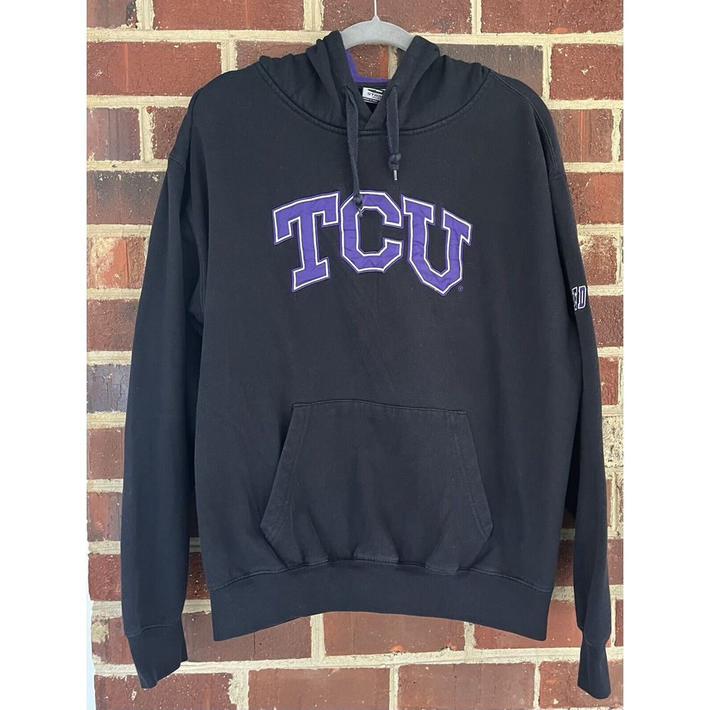 TCU Black Hooded Sweatshirt with Purple Logo